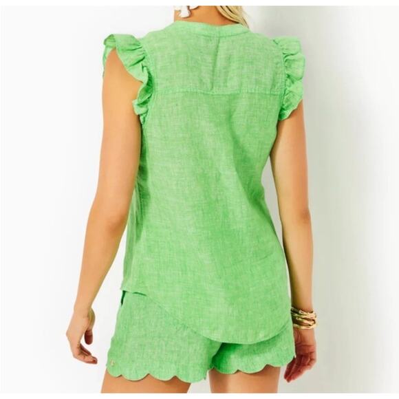 Lilly Pulitzer Briette Button Down Top Seacoast Linen Gecko Green Women’s XL - Picture 3 of 13